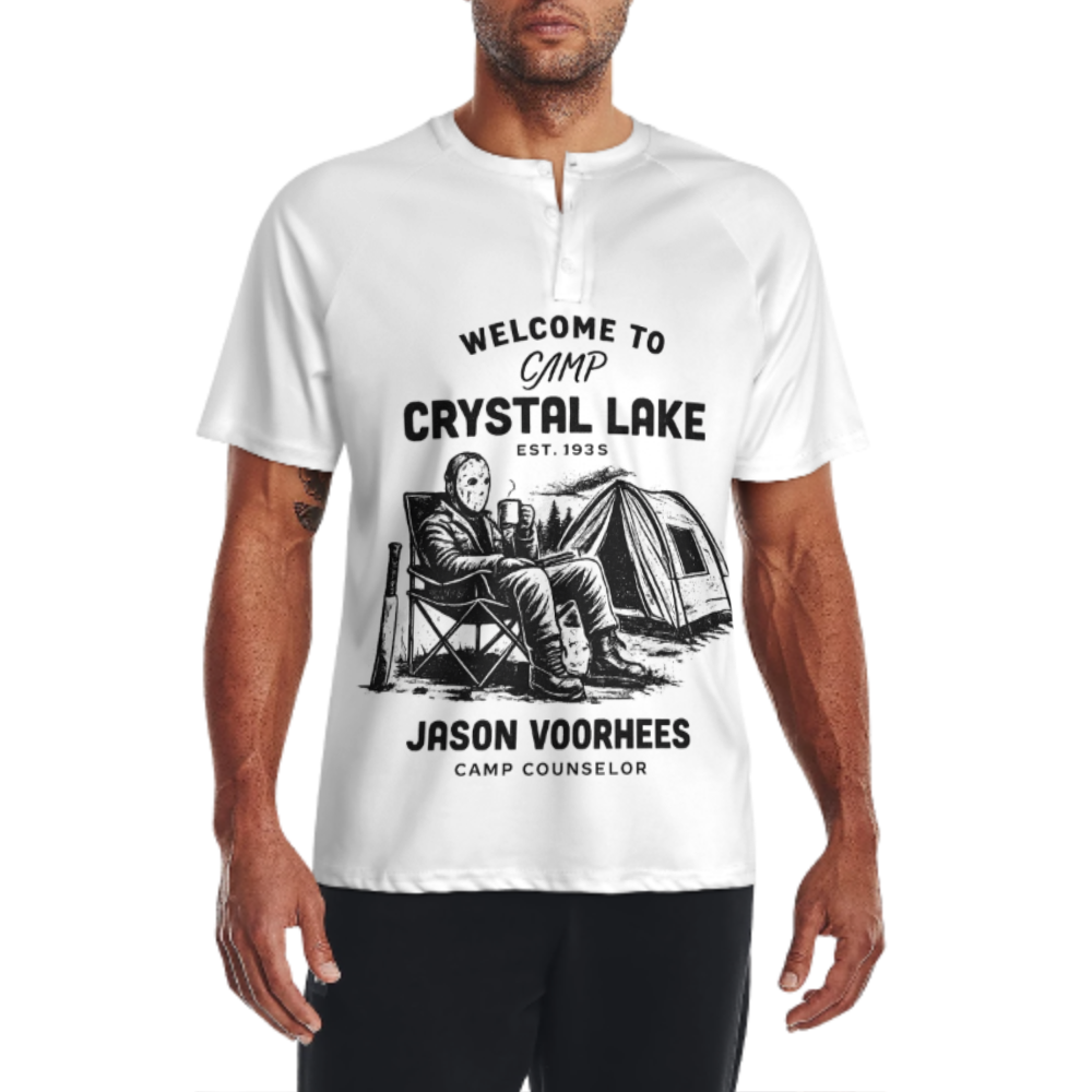 Camp Crystal Lake Jason Voorhees Horror Graphic T-Shirt – Retro Slasher Camping Tee for Horror Fans(z362)