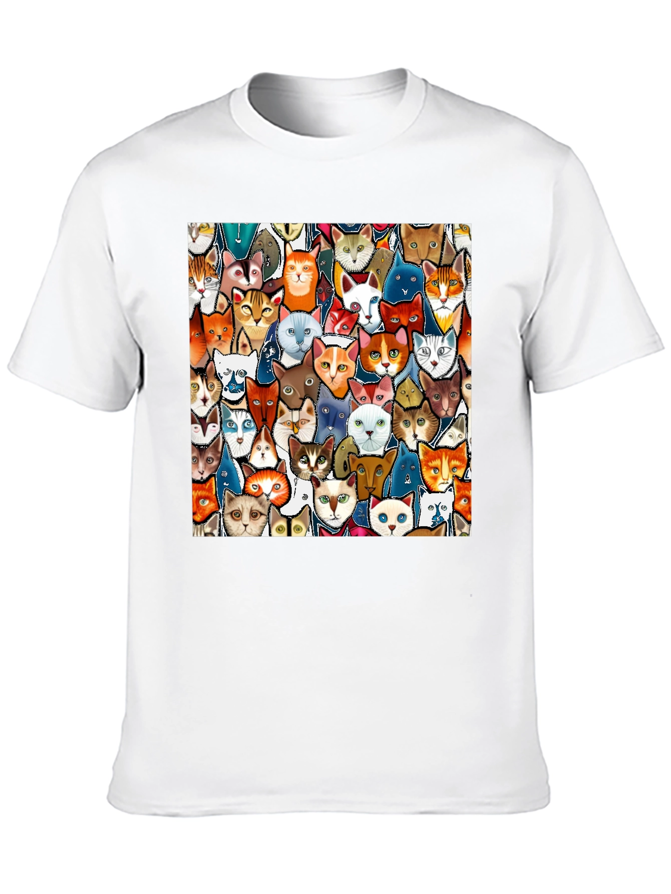 Cat Faces Graphic Print Mens Black T-Shirt