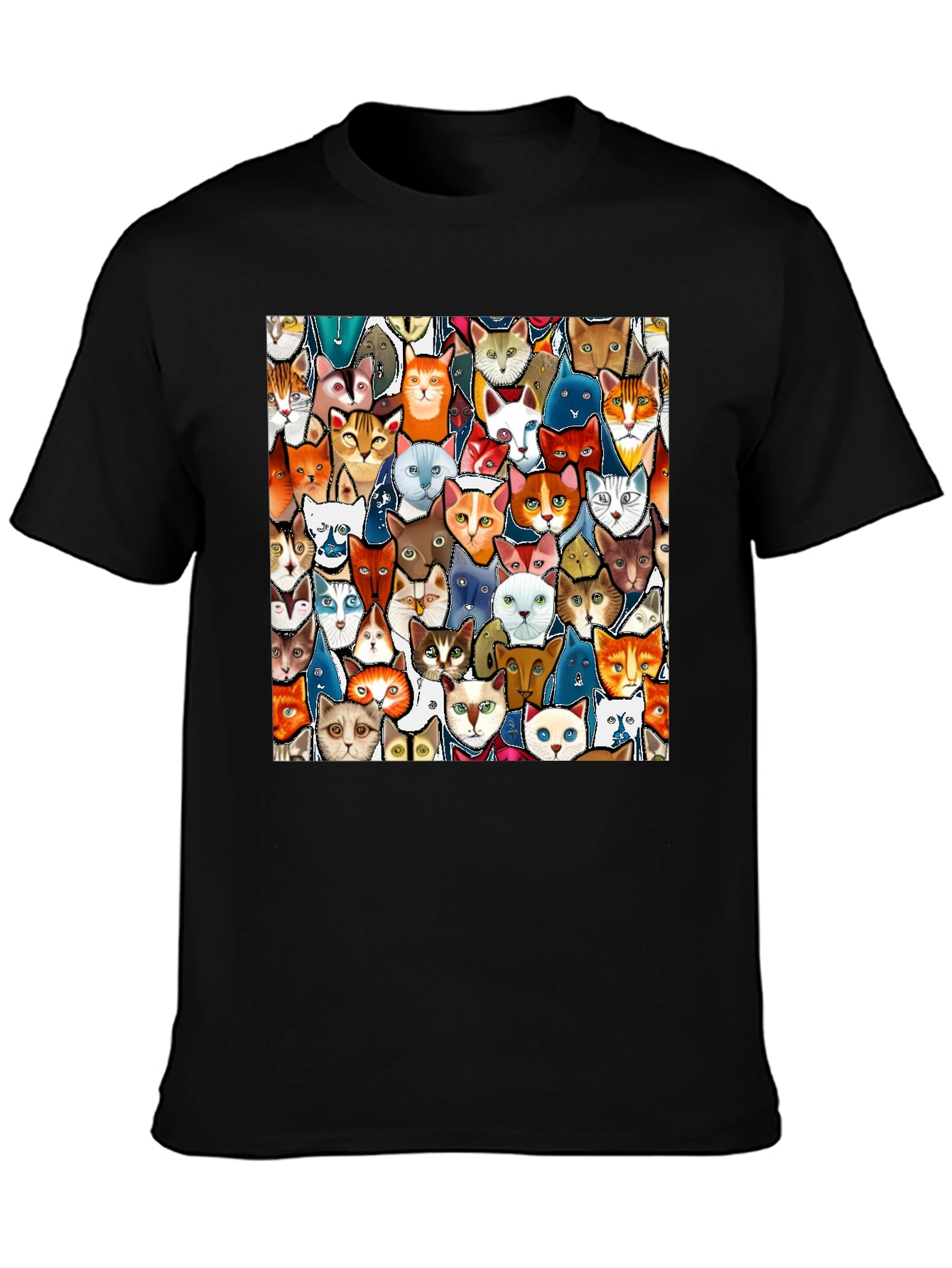 Cat Faces Graphic Print Mens Black T-Shirt