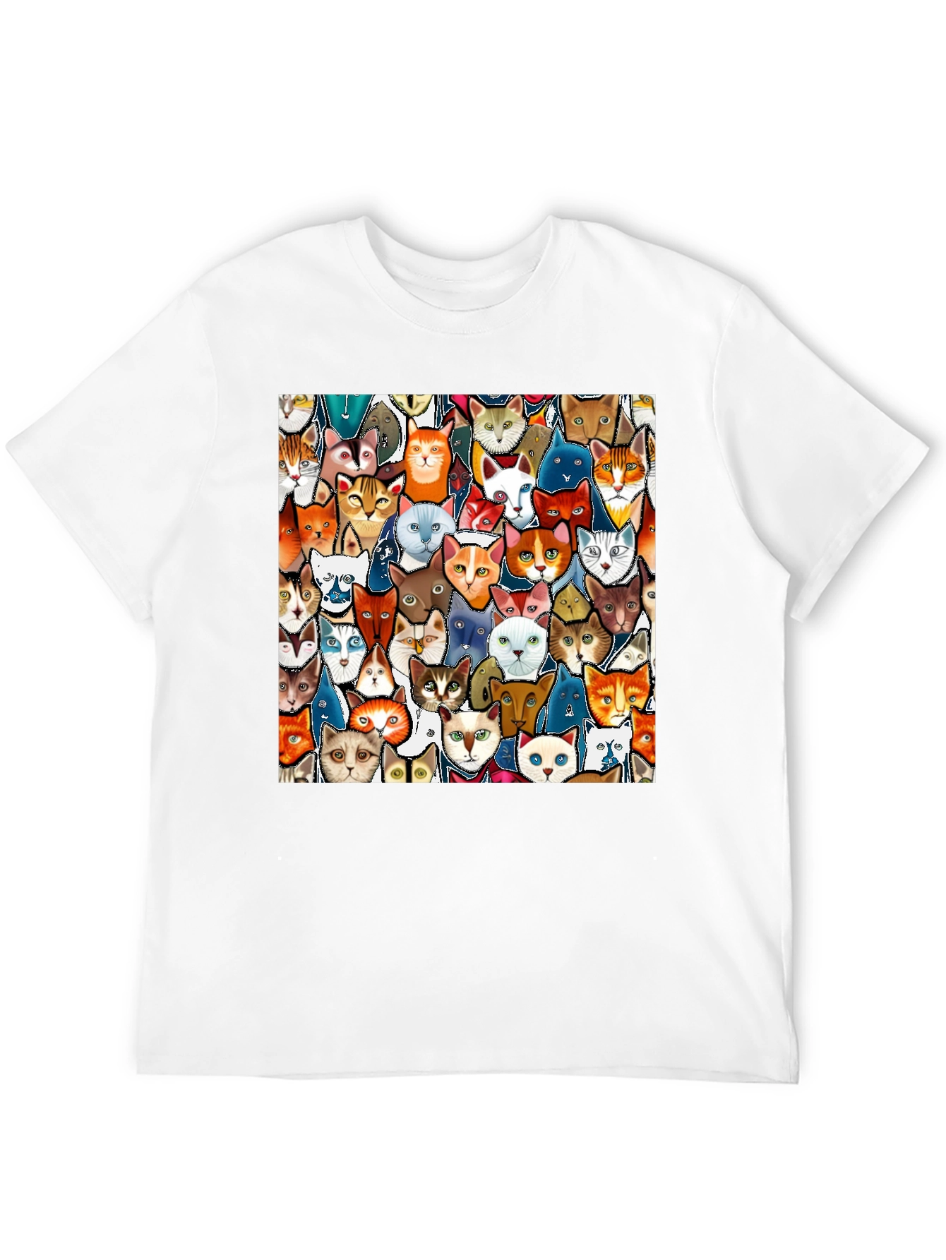 Cat Faces Graphic Print Mens Black T-Shirt