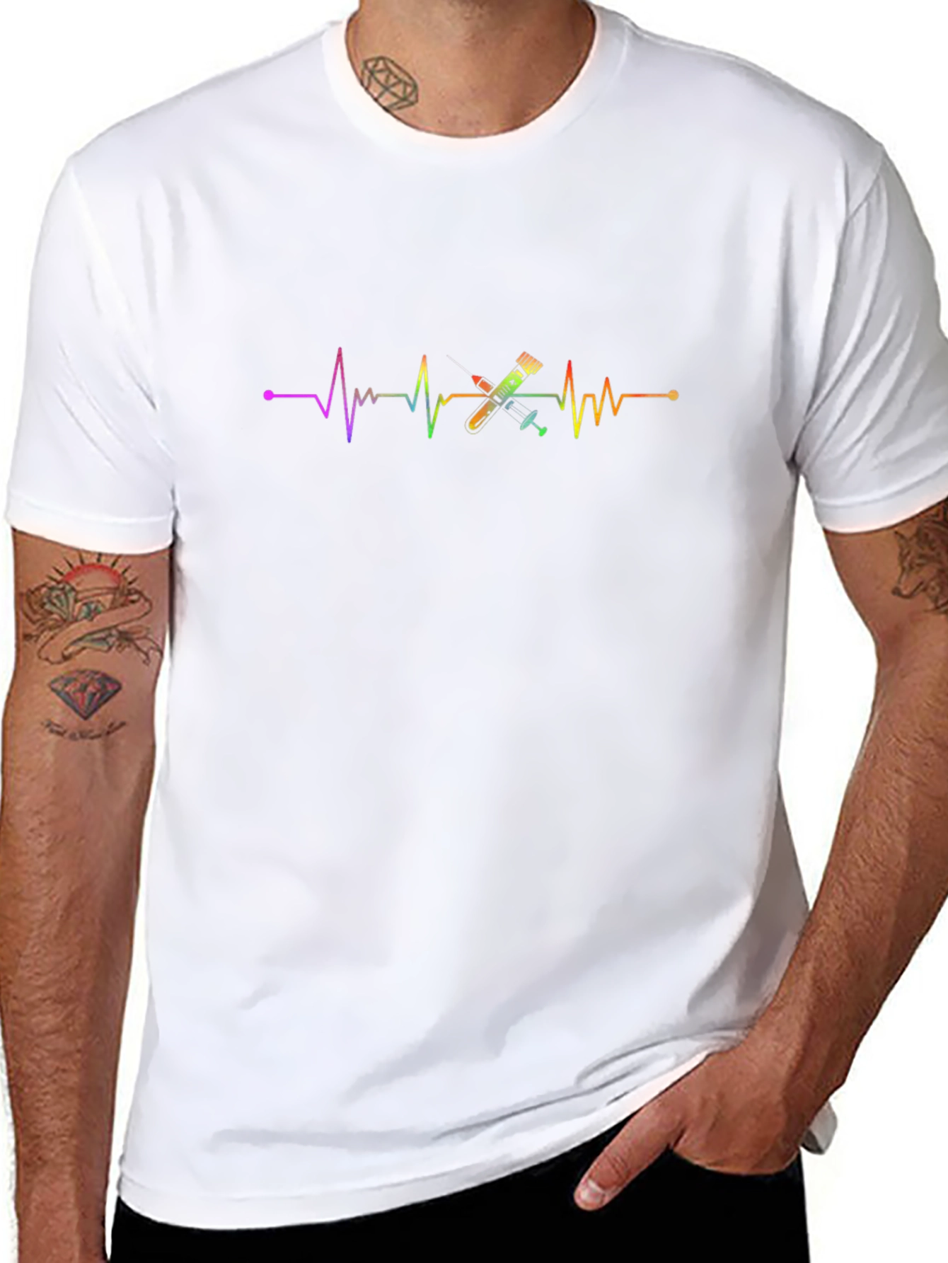 Rainbow Heartbeat Tattoo T-Shirt