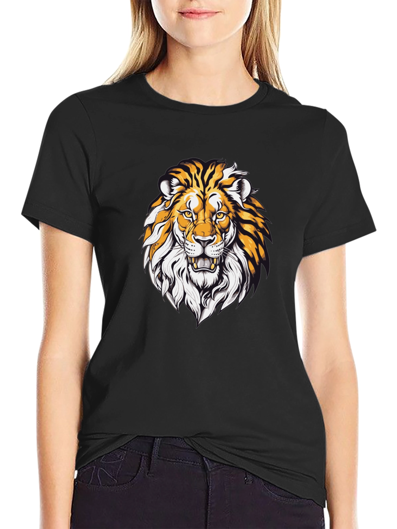 Lion Graphic Print Black T-Shirt