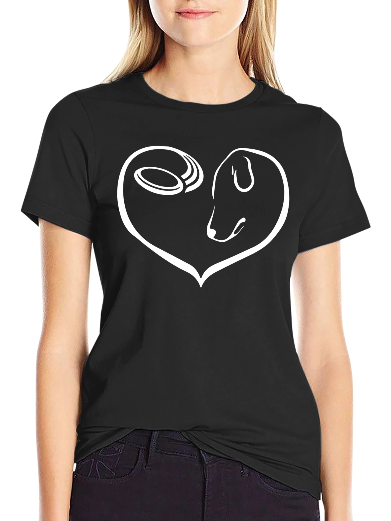 Dog Lover T-Shirt Heart Frisbee Black