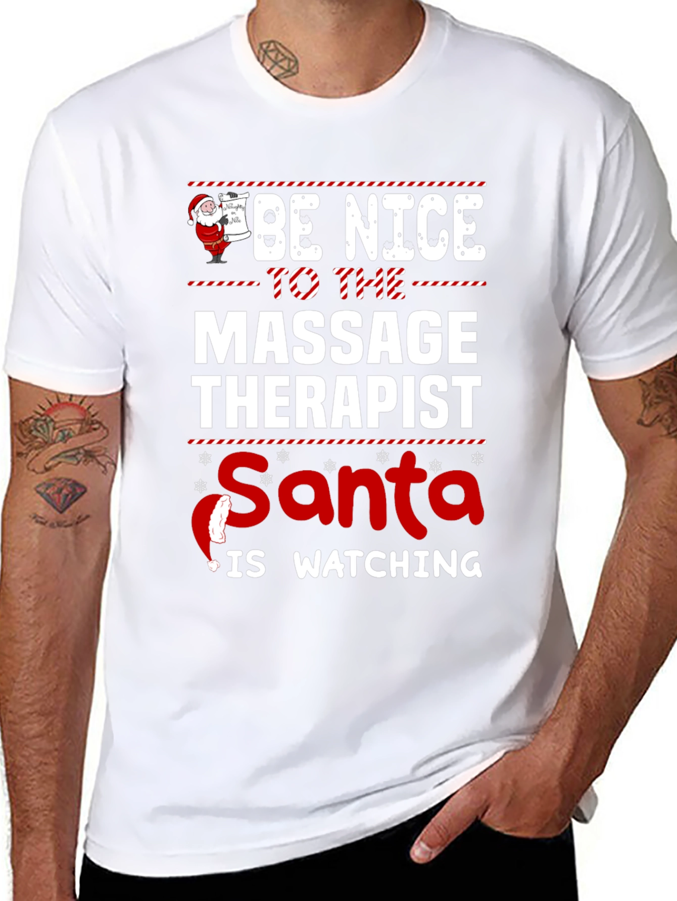 Be Nice to the Massage Therapist Santa Watching T-Shirt