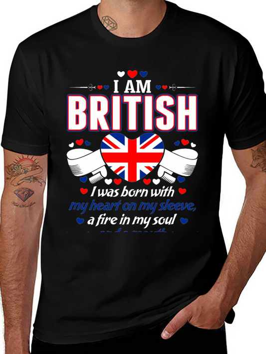 I Am British T-Shirt Union Jack Heart Design Patriotic Tee
