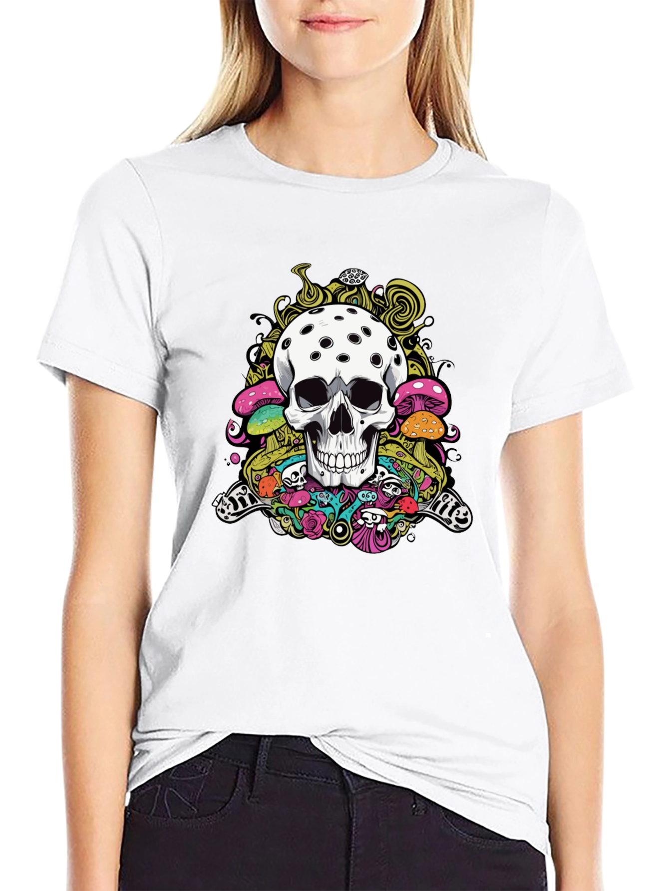 Psychedelic Skull Graphic Tee - Black