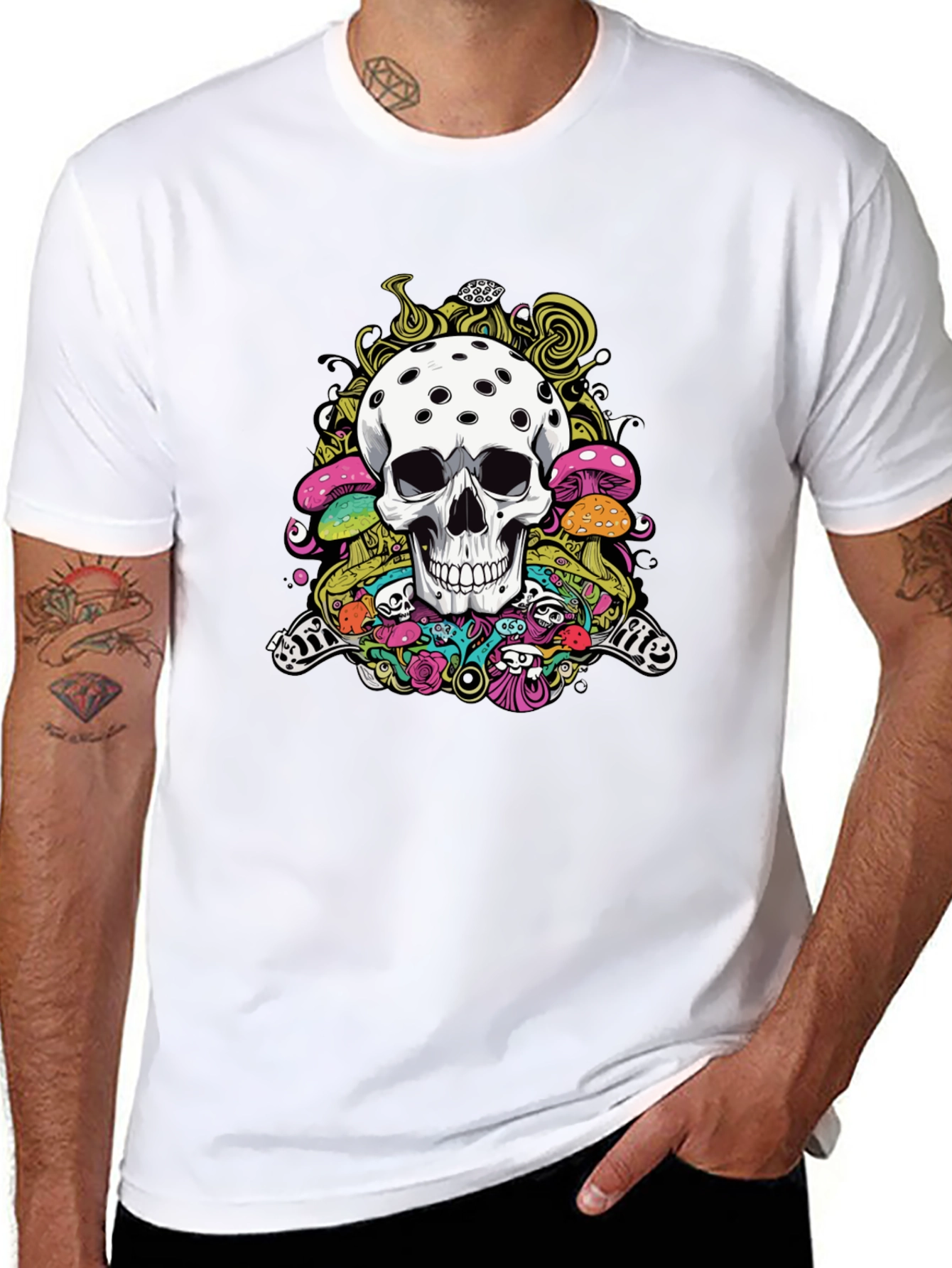 Psychedelic Skull Graphic Tee - Black