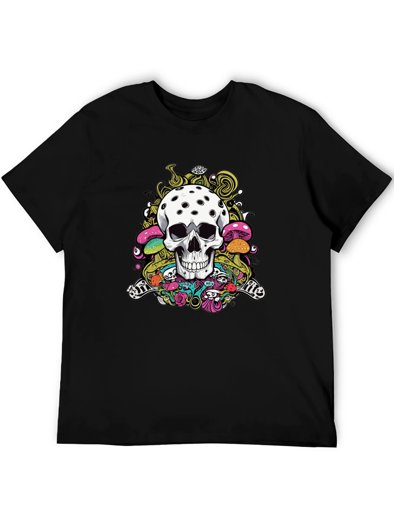 Psychedelic Skull Graphic Tee - Black