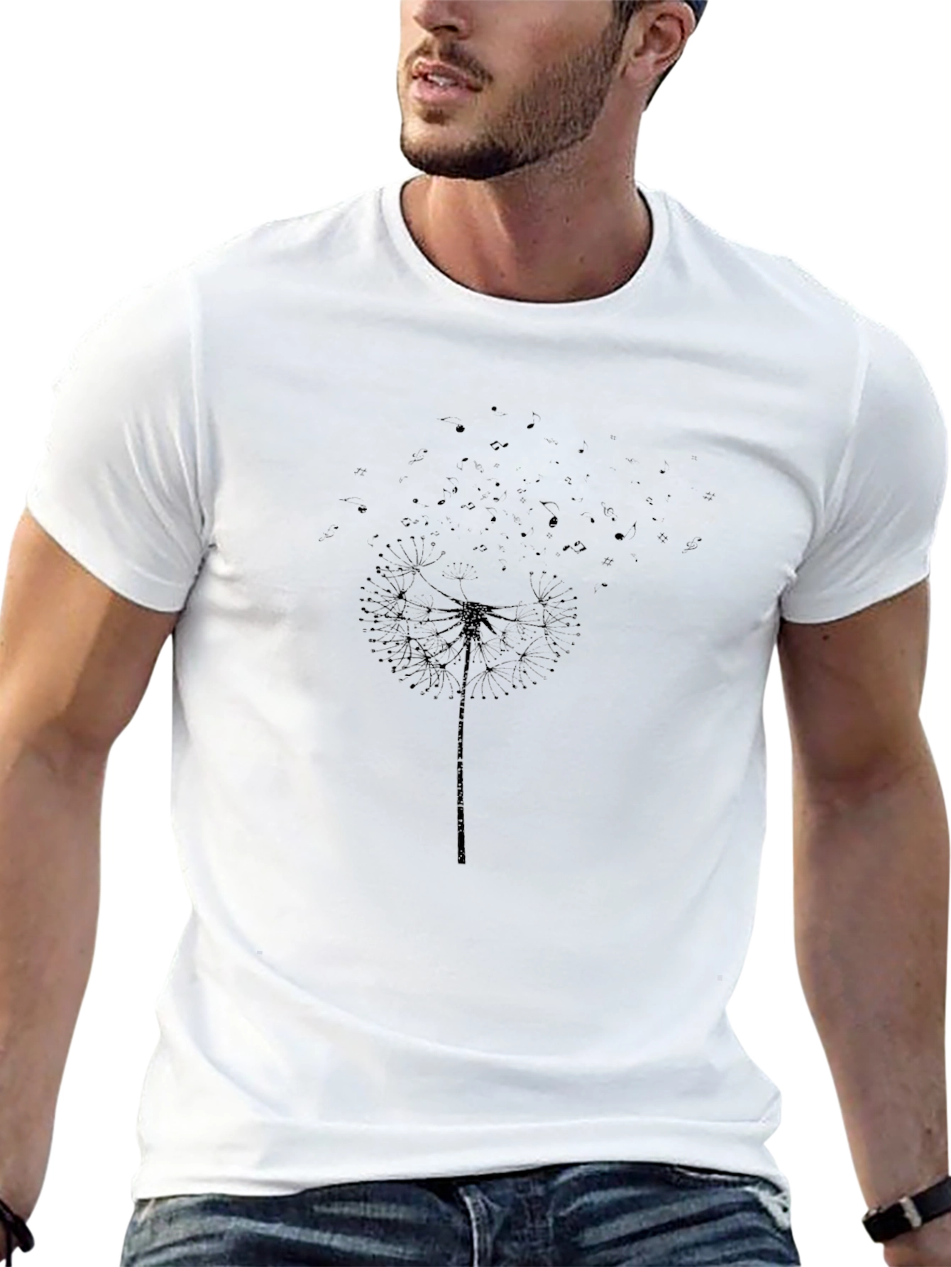 Dandelion Print Black T-Shirt - Stylish Casual Wear