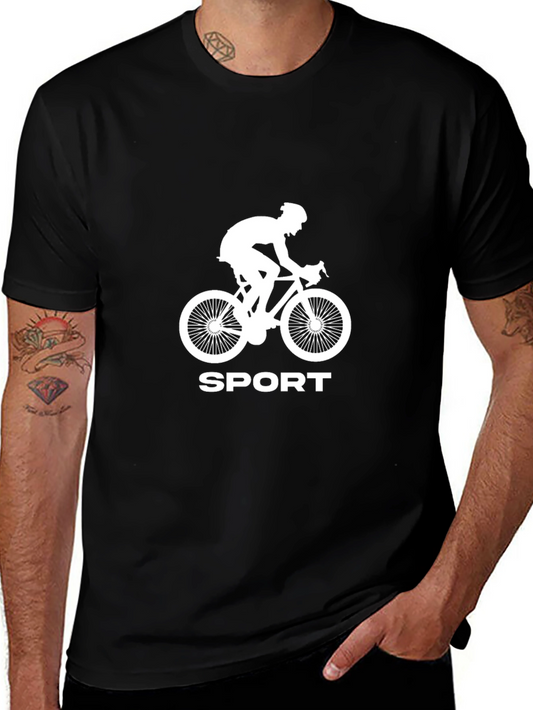 Mens Black Sport Cycling Graphic T-Shirt