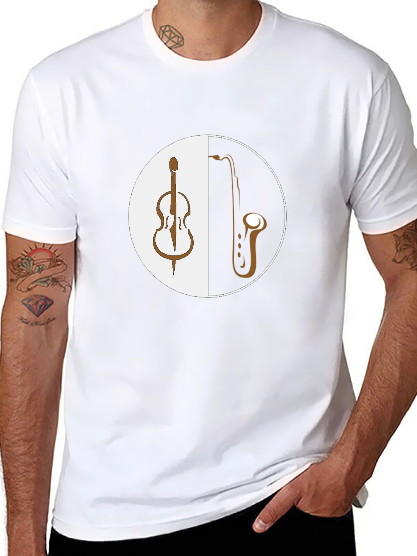 Music Yin Yang T-Shirt: Cello & Saxophone