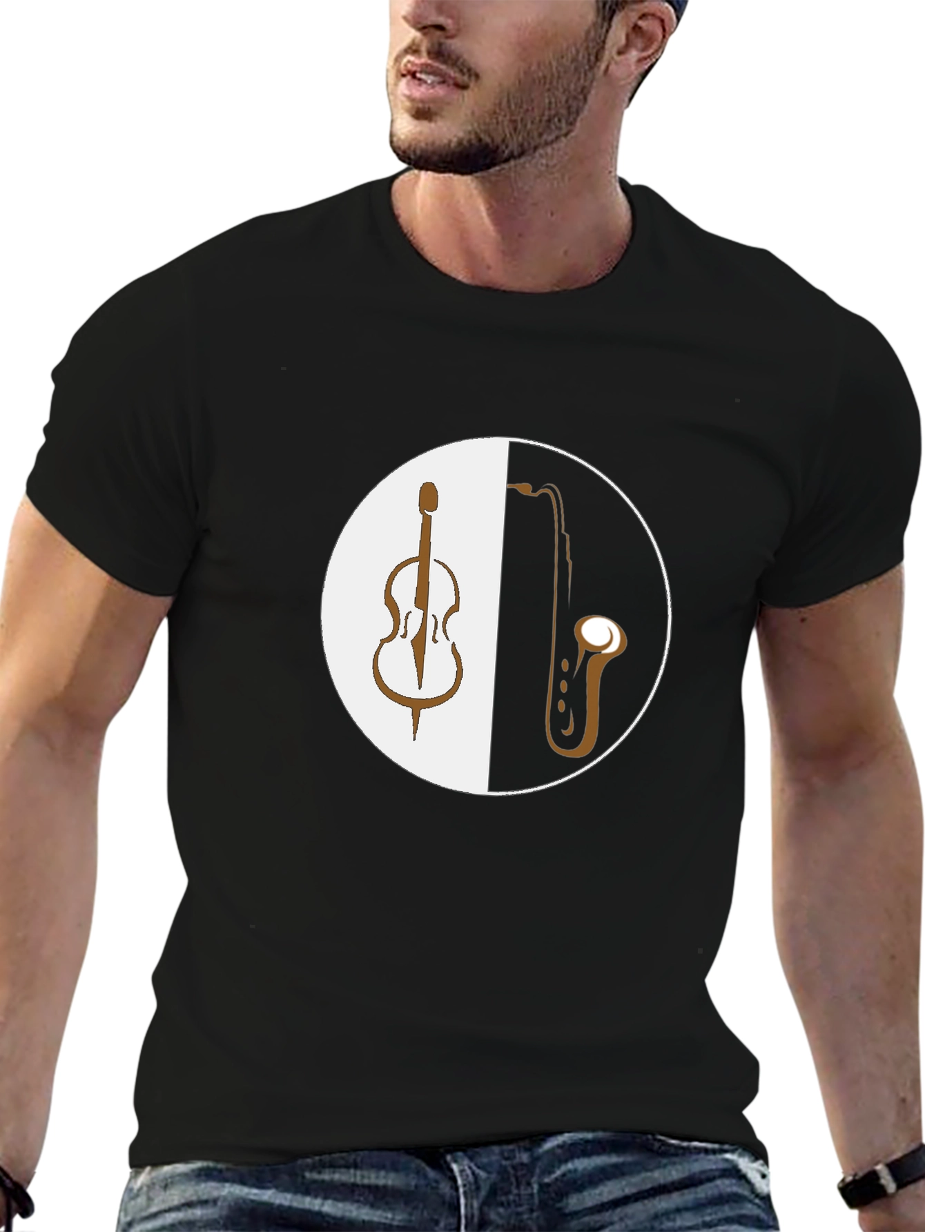 Music Yin Yang T-Shirt: Cello & Saxophone