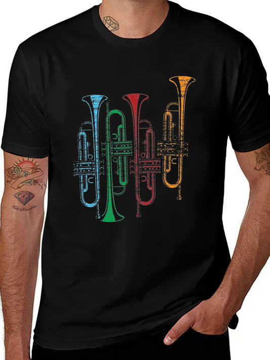 Colorful Trumpet Graphic Print Tee Shirt