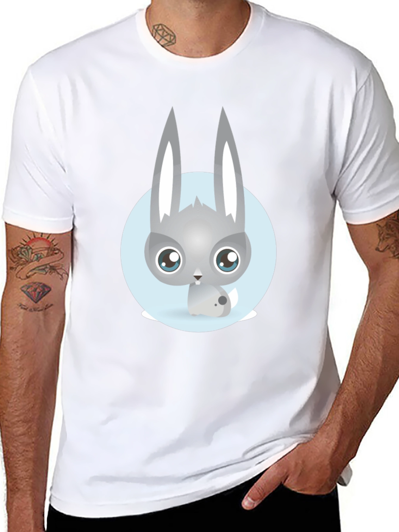 Cute Rabbit Graphic T-Shirt - Casual Black Tee