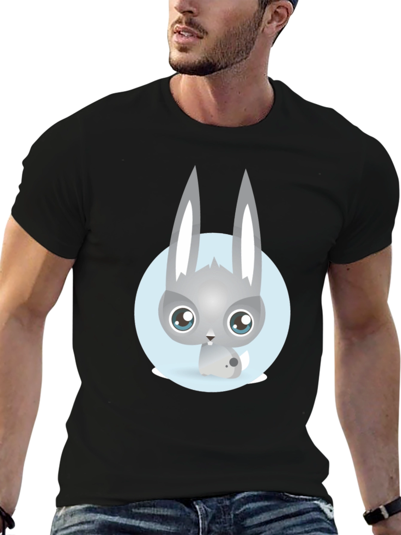 Cute Rabbit Graphic T-Shirt - Casual Black Tee