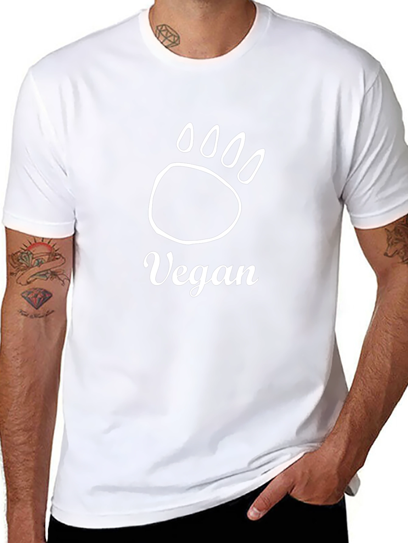 Vegan Bear Paw Print T-Shirt - Black