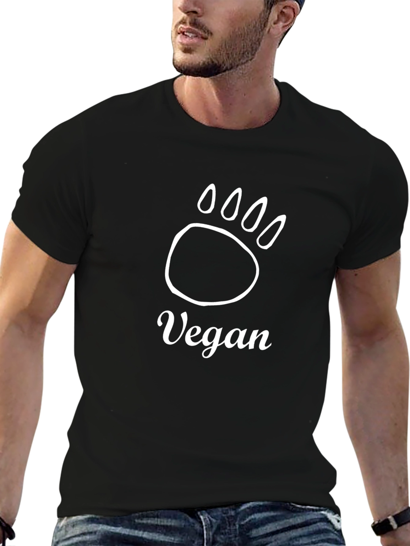 Vegan Bear Paw Print T-Shirt - Black