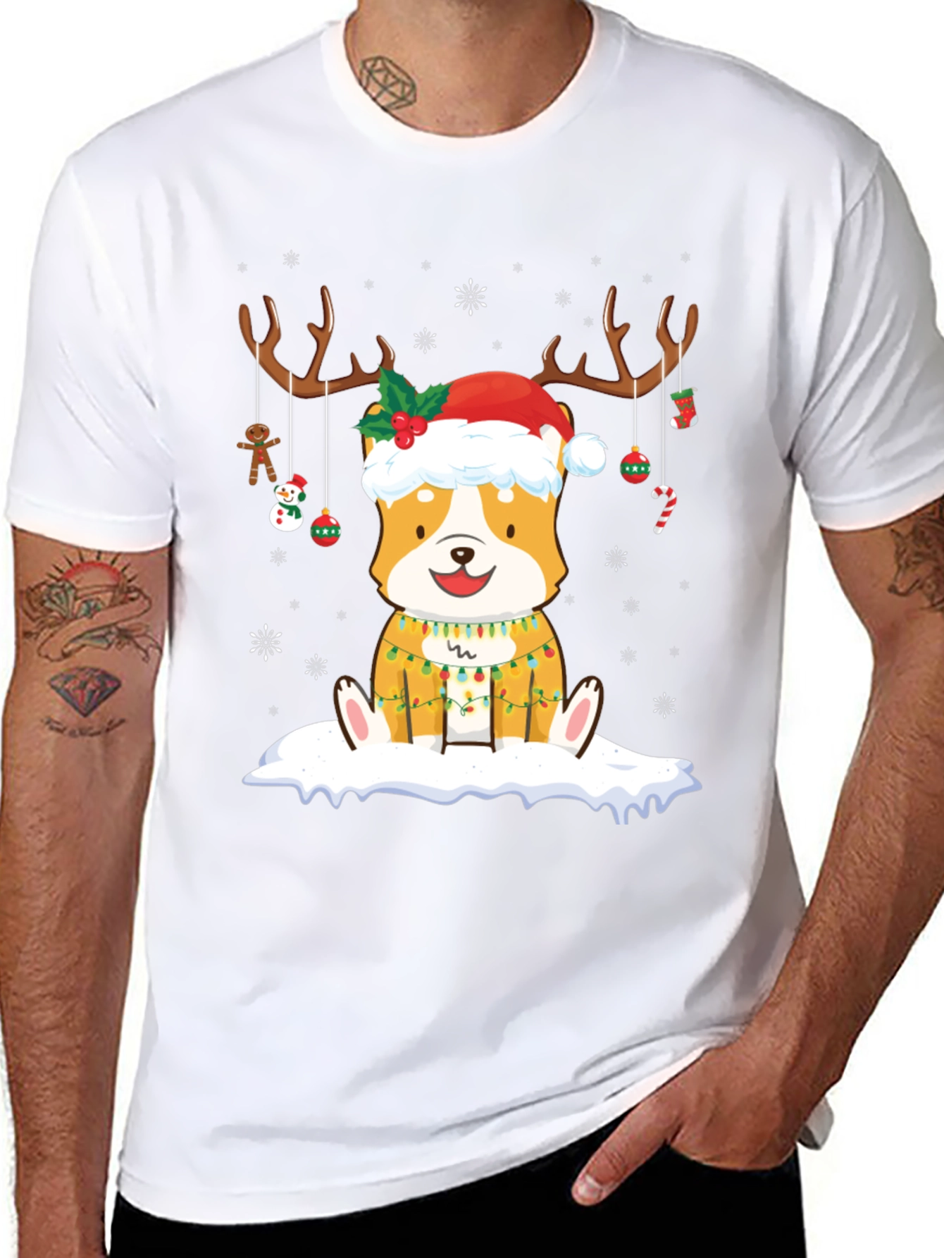 Christmas Corgi Reindeer T-Shirt