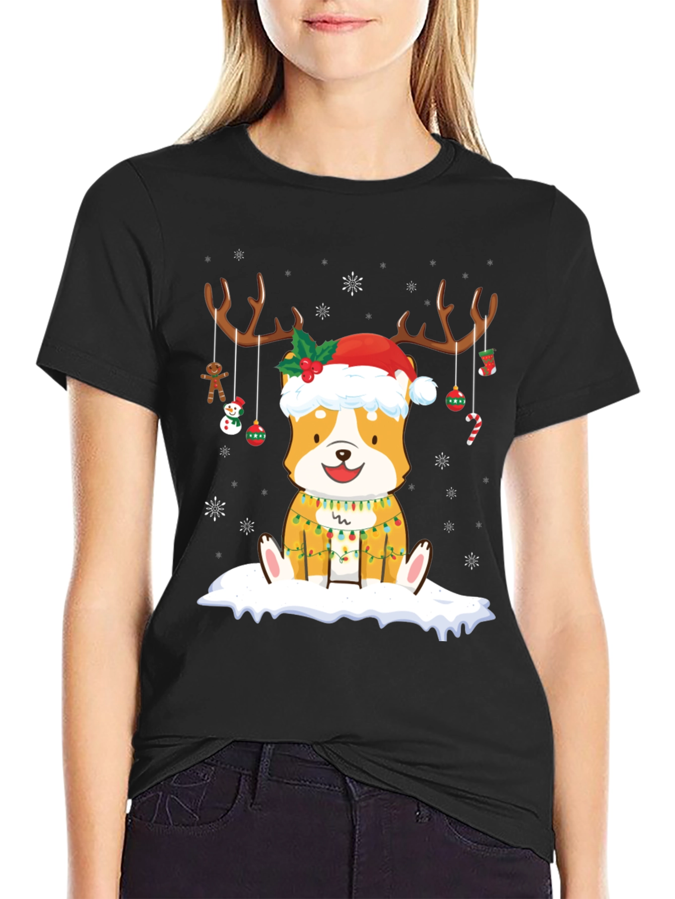 Christmas Corgi Reindeer T-Shirt