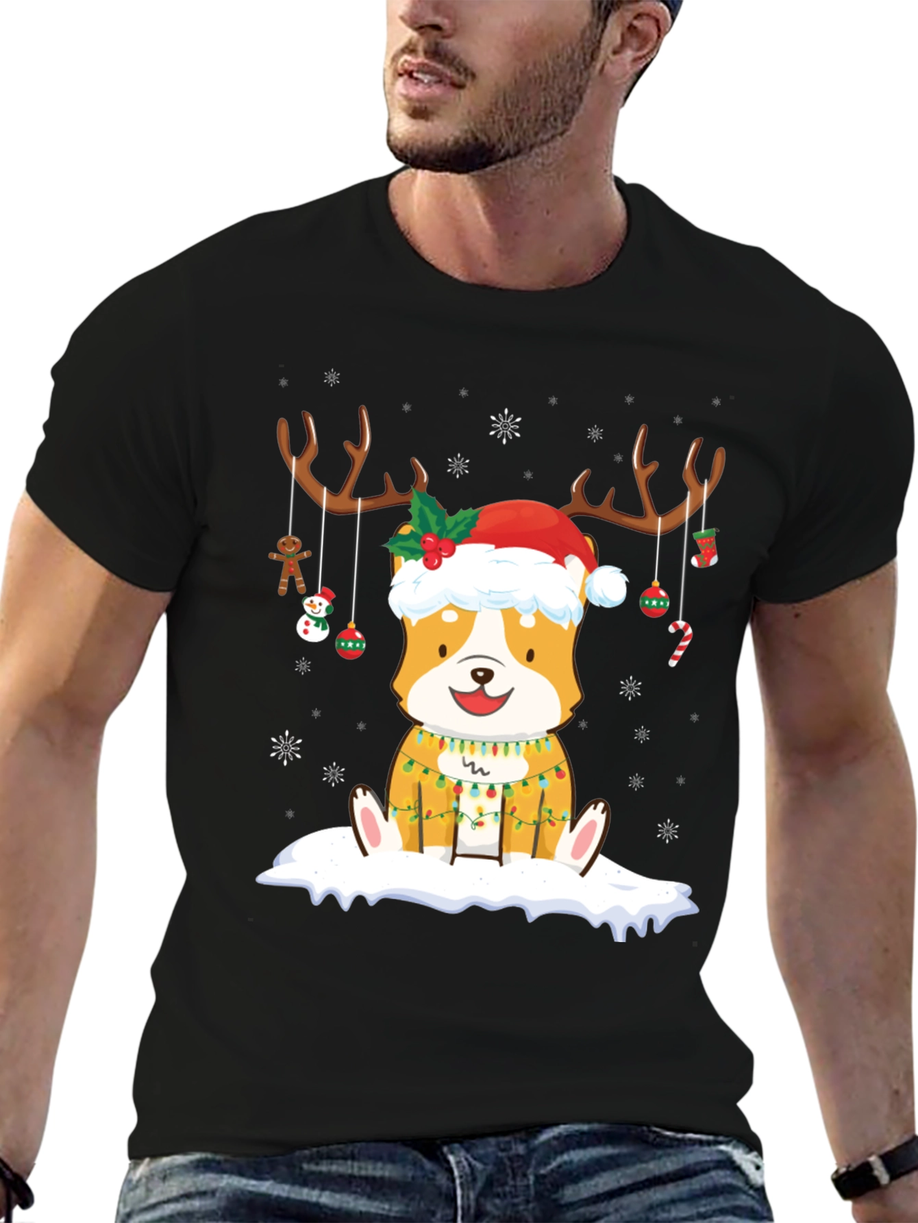 Christmas Corgi Reindeer T-Shirt
