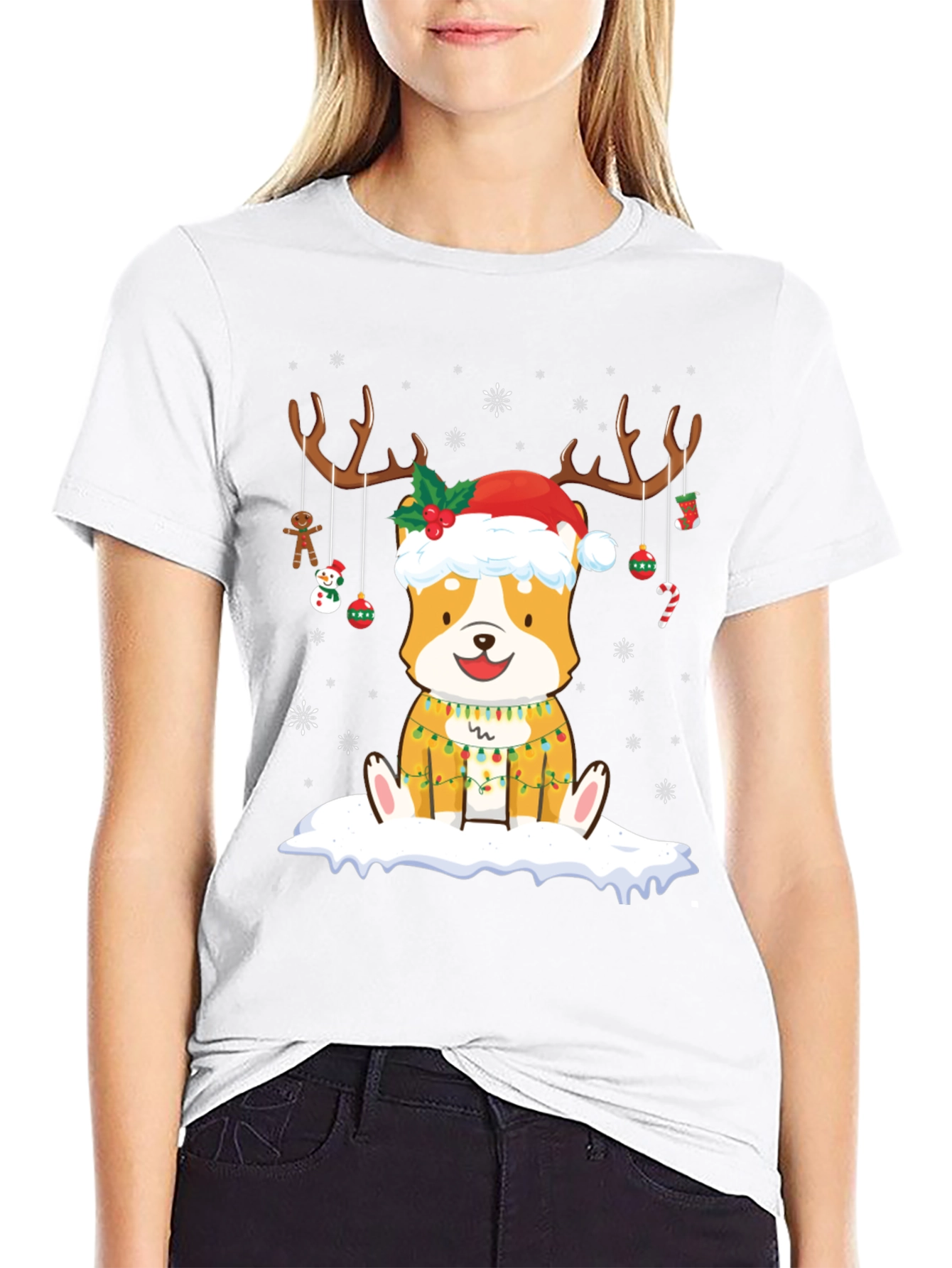 Christmas Corgi Reindeer T-Shirt