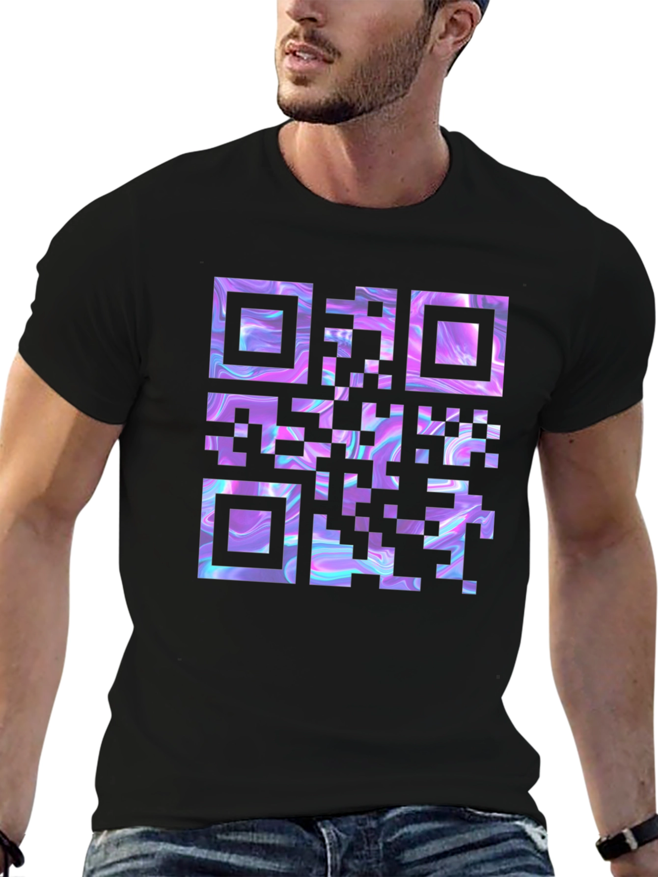 Holographic QR Code Black T-Shirt
