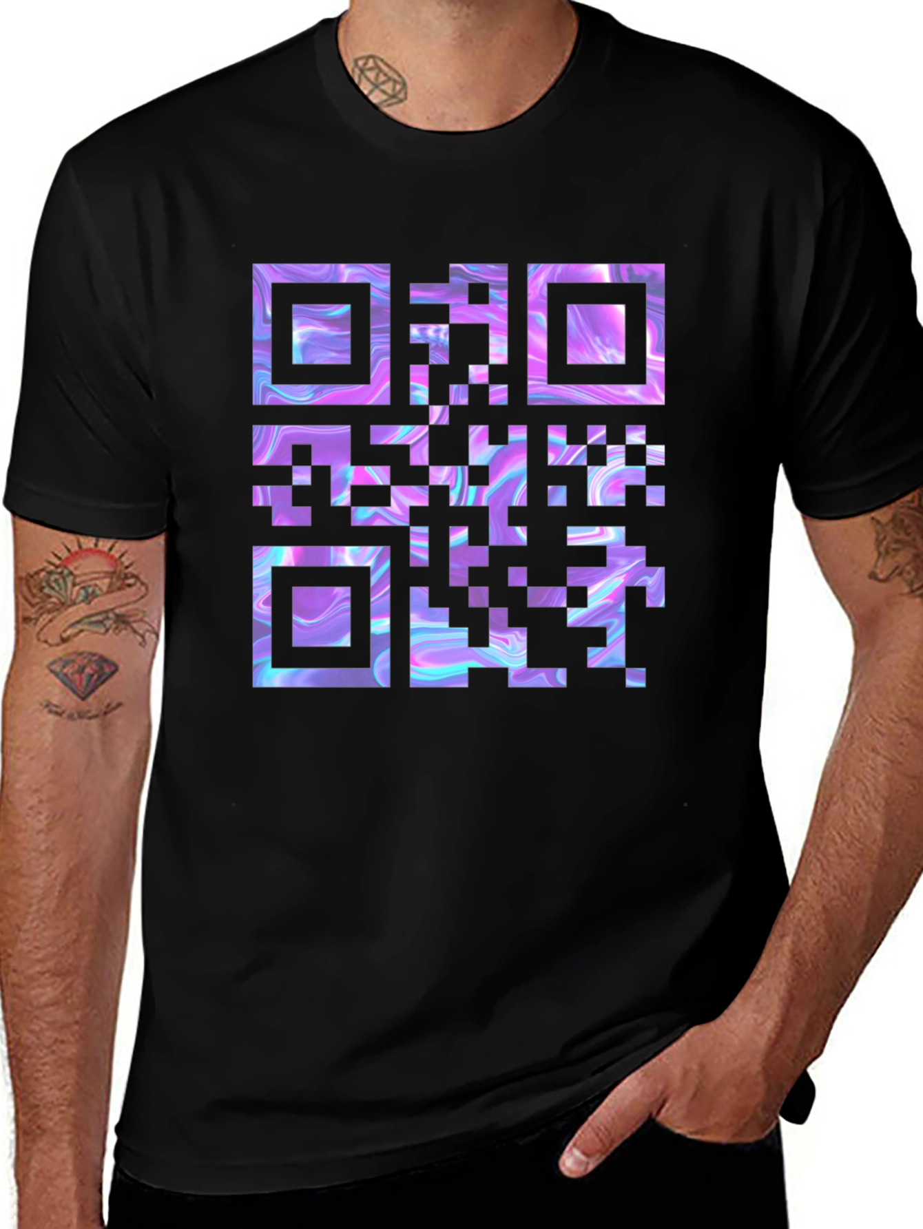 Holographic QR Code Black T-Shirt