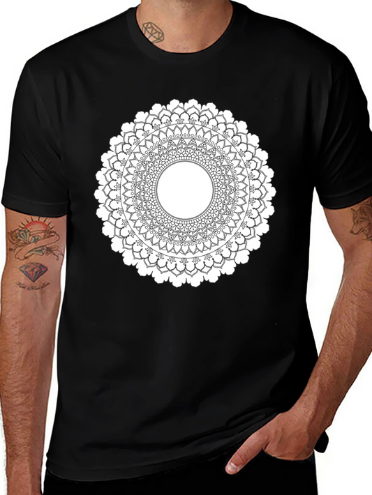 Black Mandala T-Shirt - Geometric Pattern