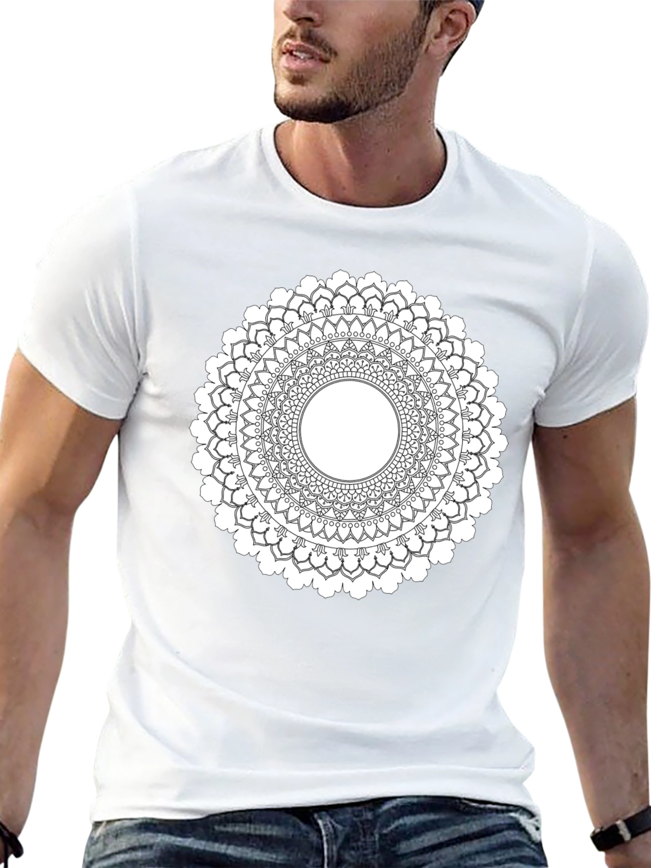 Black Mandala T-Shirt - Geometric Pattern
