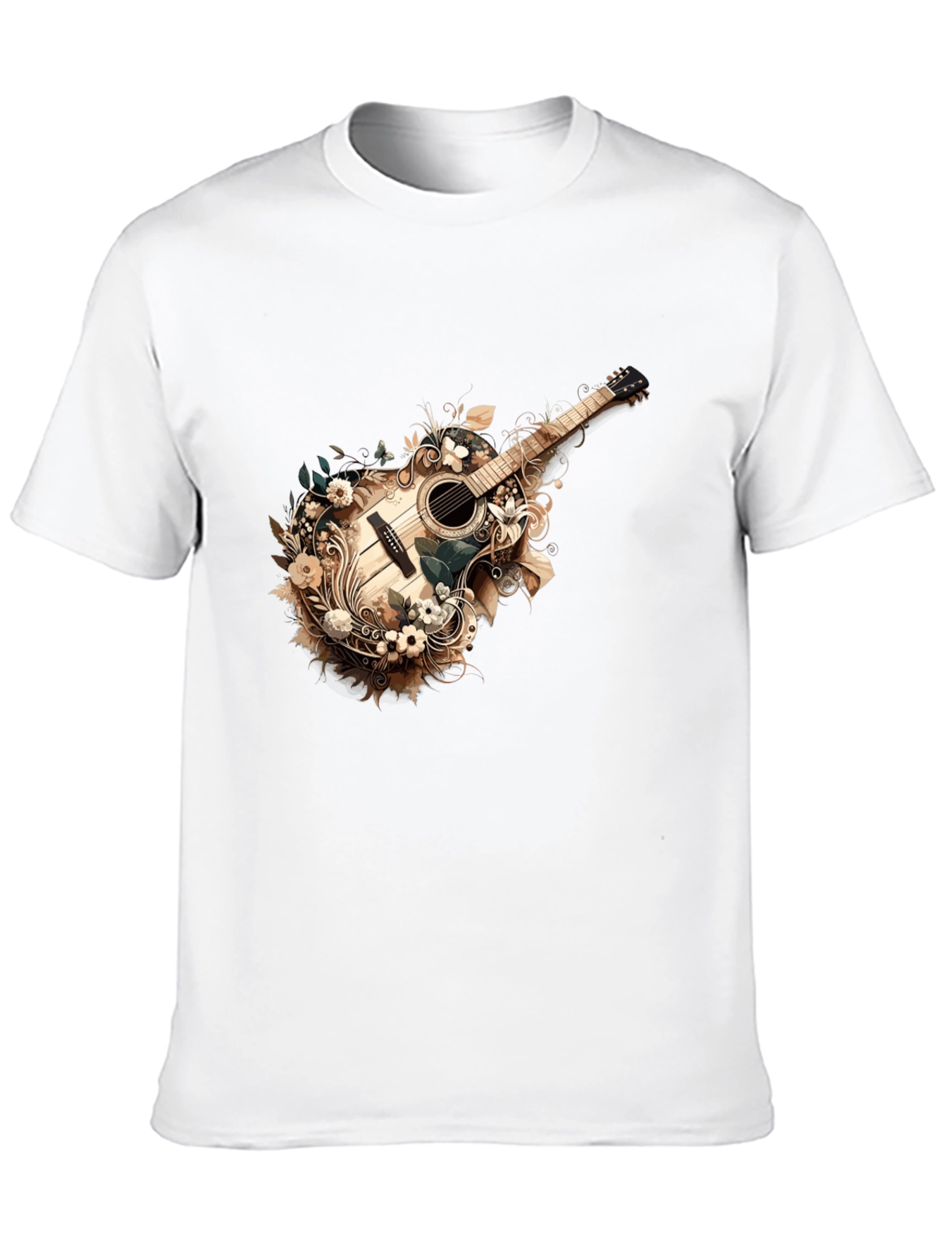 Floral Guitar Graphic Tee - Stylish Black T-Shirt