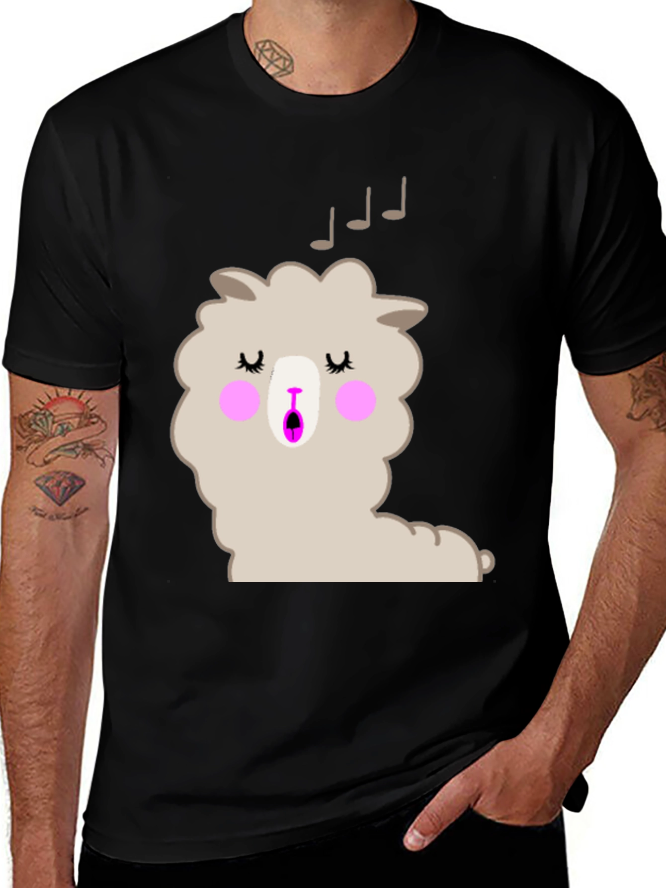 Singing Llama Graphic T-Shirt - Black Cotton Tee