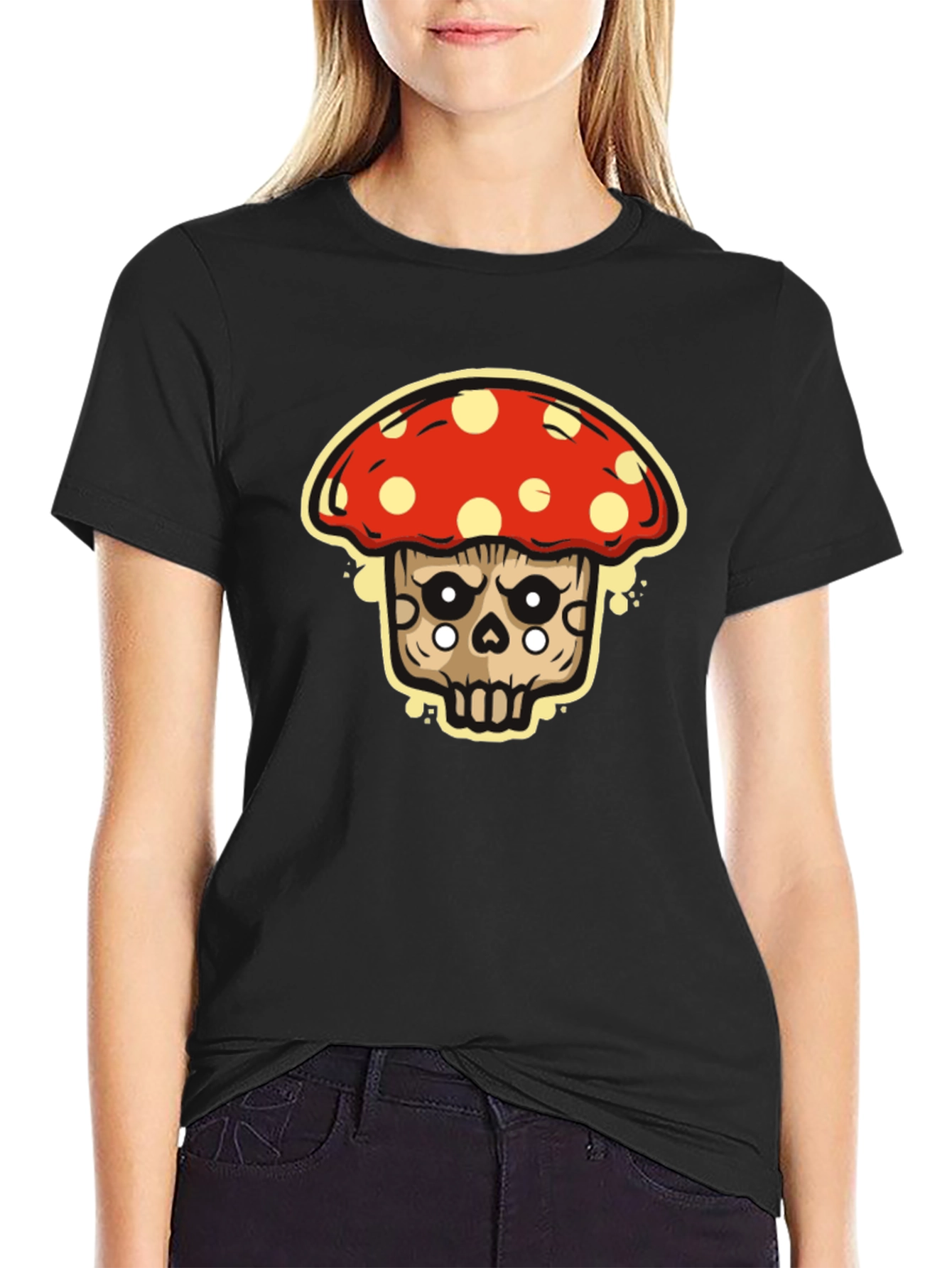 Mushroom Skull Graphic T-Shirt - Black Tee