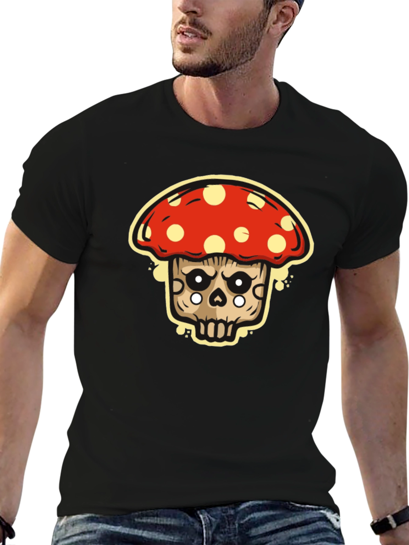 Mushroom Skull Graphic T-Shirt - Black Tee