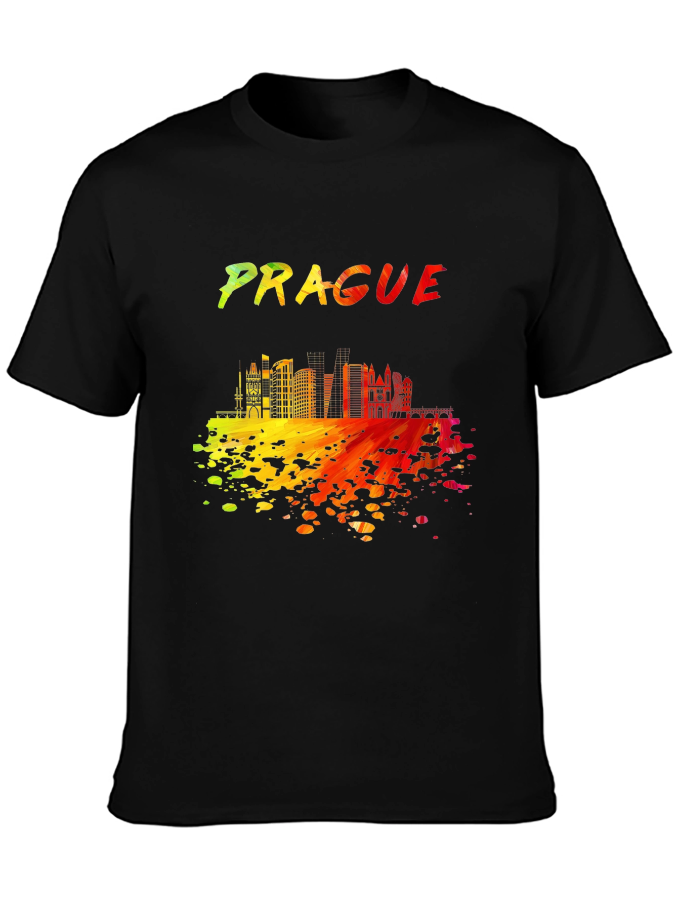 Prague Skyline Mens Black Graphic T-Shirt