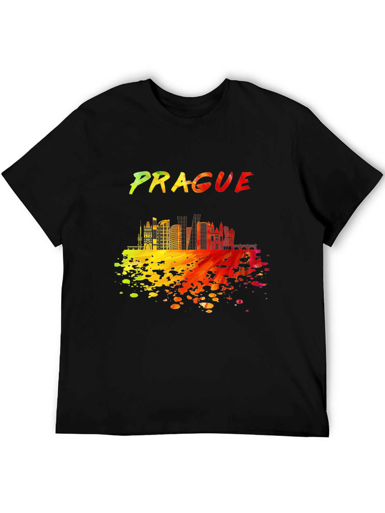 Prague Skyline Mens Black Graphic T-Shirt