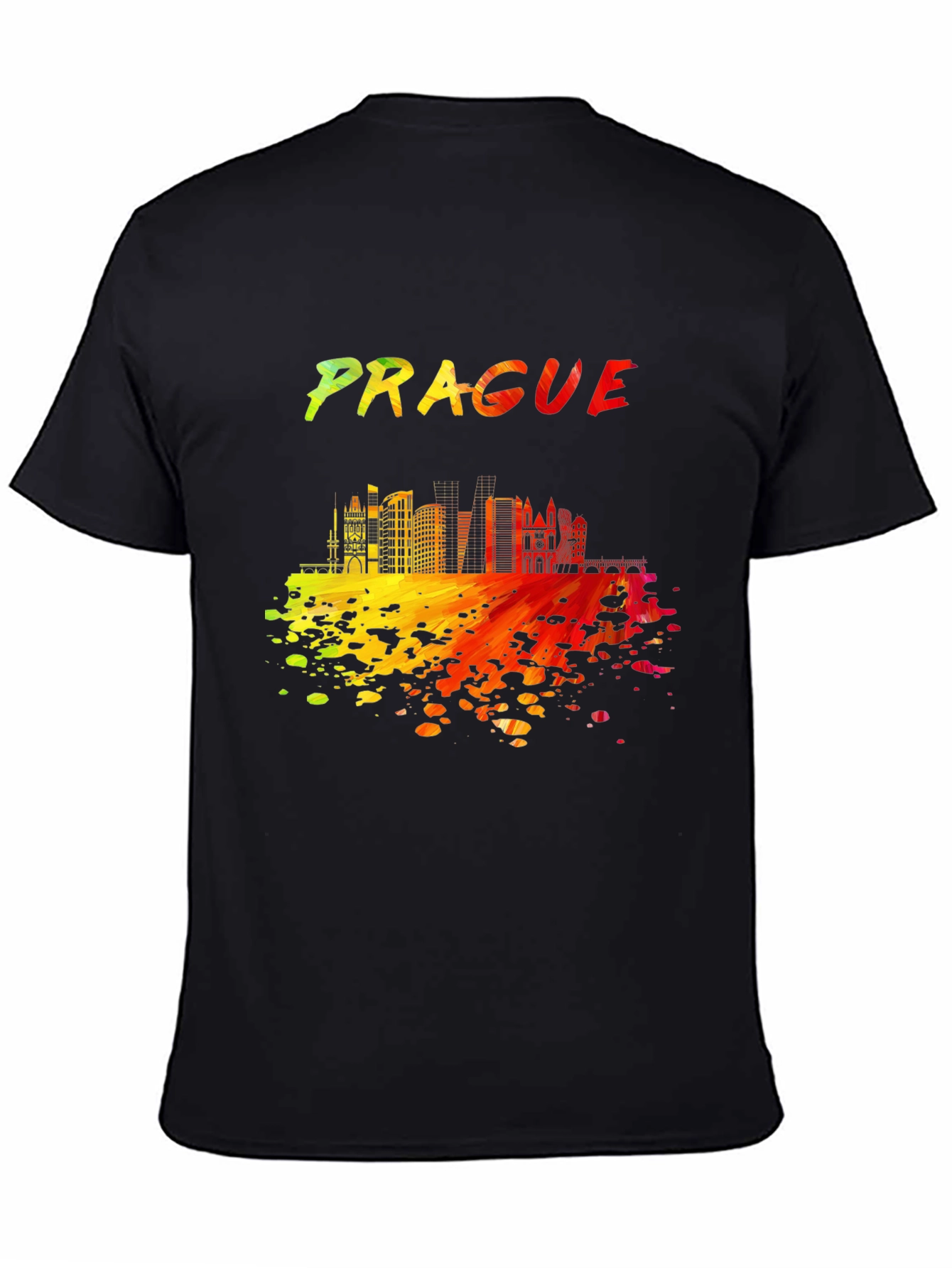 Prague Skyline Mens Black Graphic T-Shirt