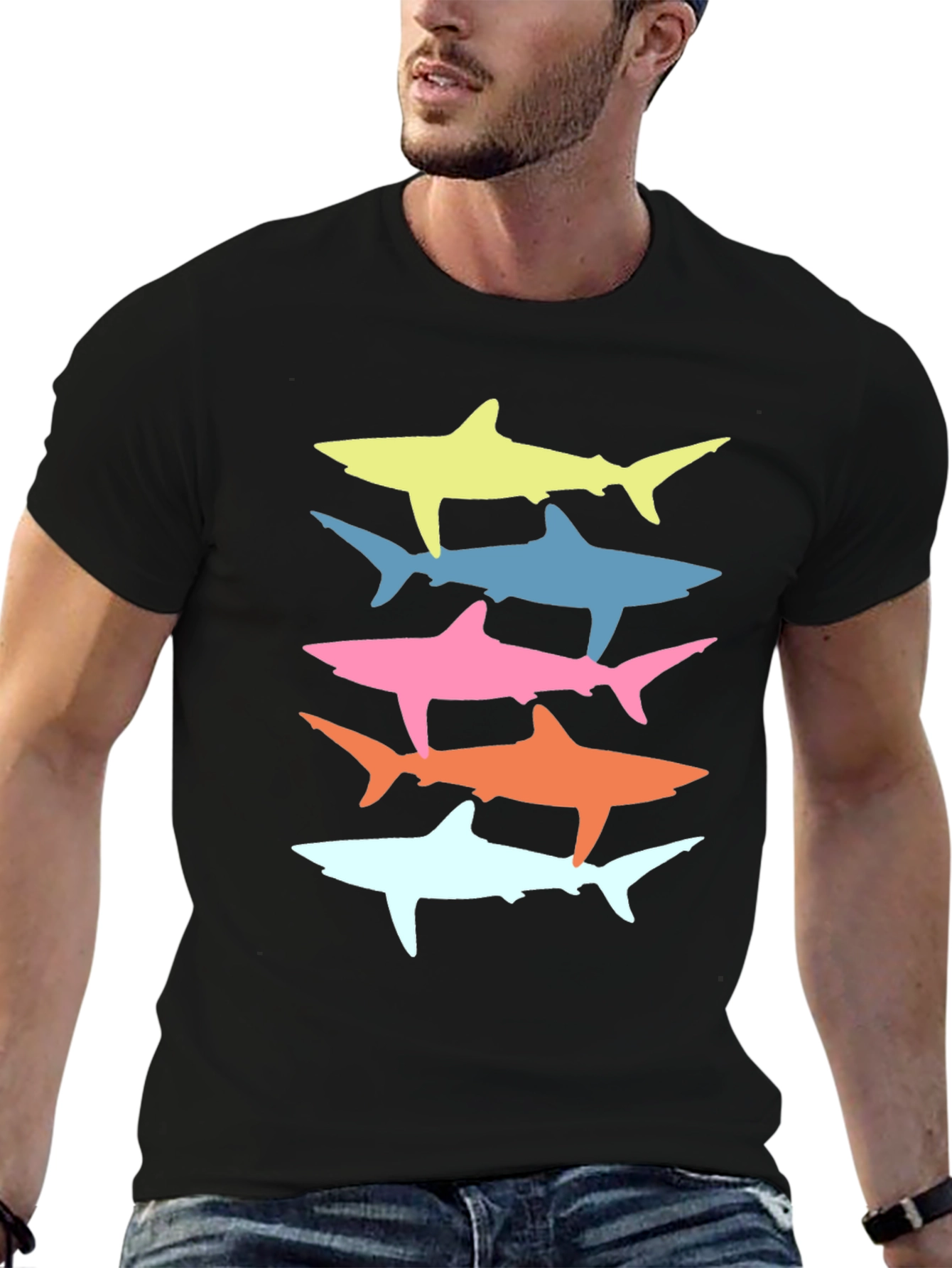 Shark Stack Graphic Tee - Cool Ocean Lover Shirt