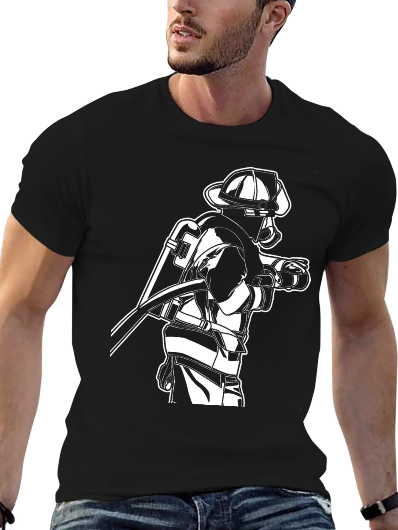 Firefighter Graphic Tee - Black Cotton Blend