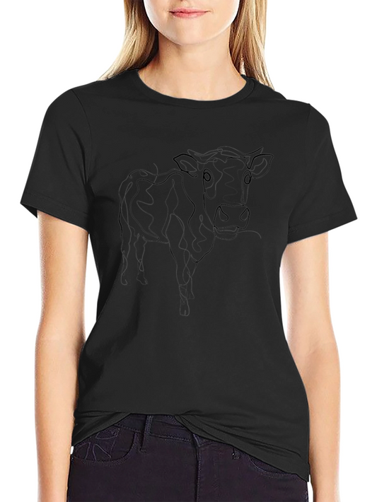 Cow Outline Black T-Shirt - Modern Minimalist Tee