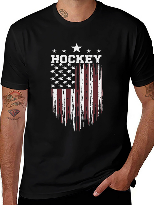 Hockey USA Flag Graphic Black T-Shirt