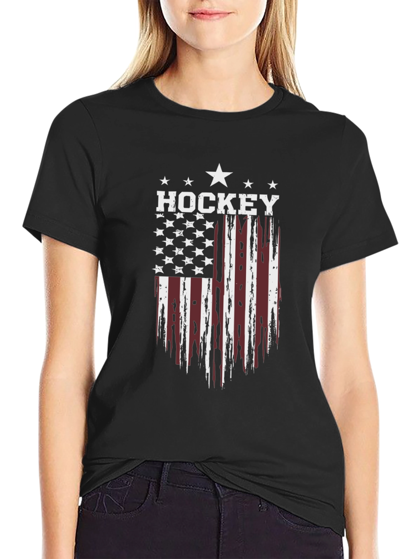 Hockey USA Flag Graphic Black T-Shirt