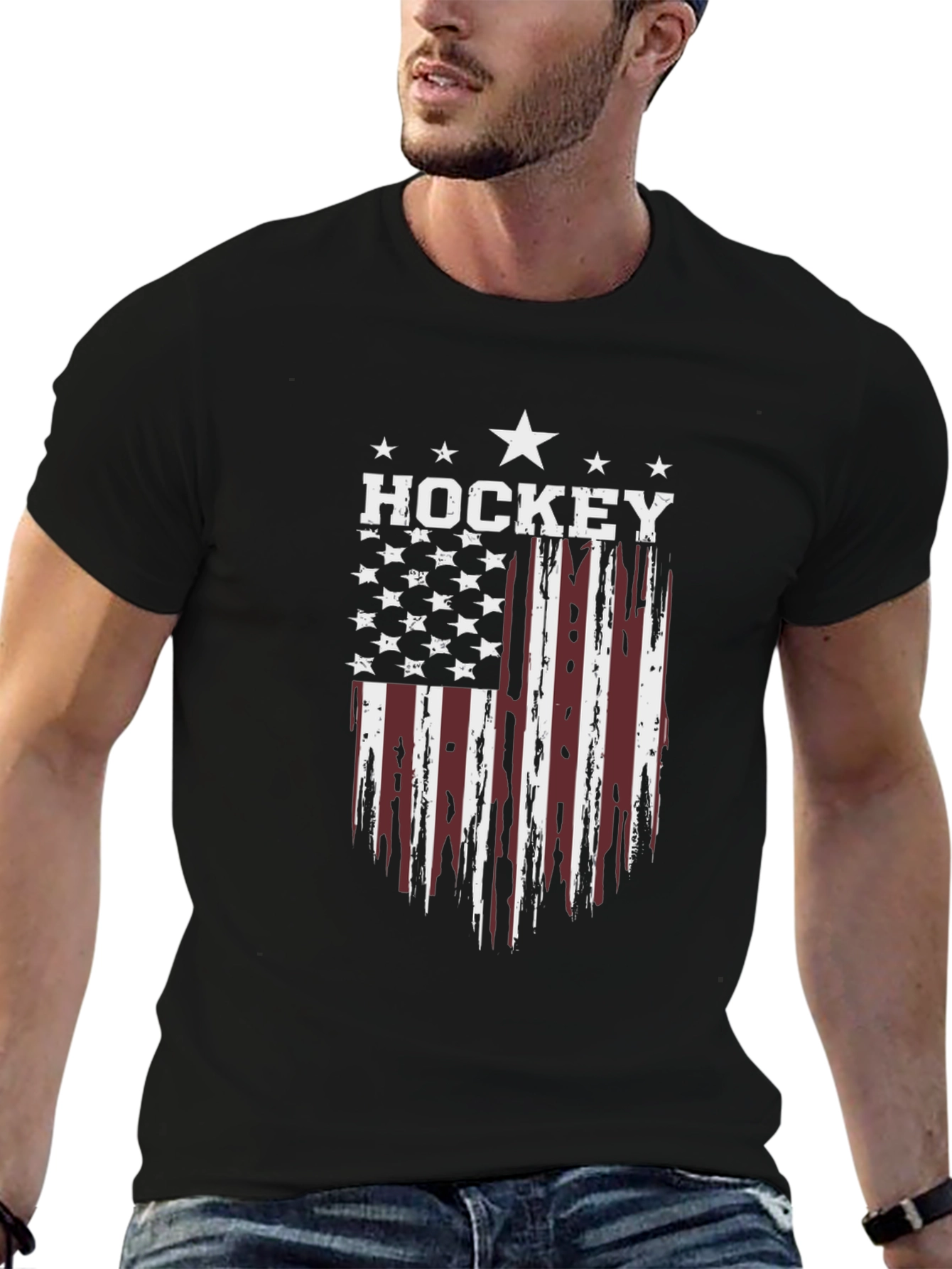 Hockey USA Flag Graphic Black T-Shirt