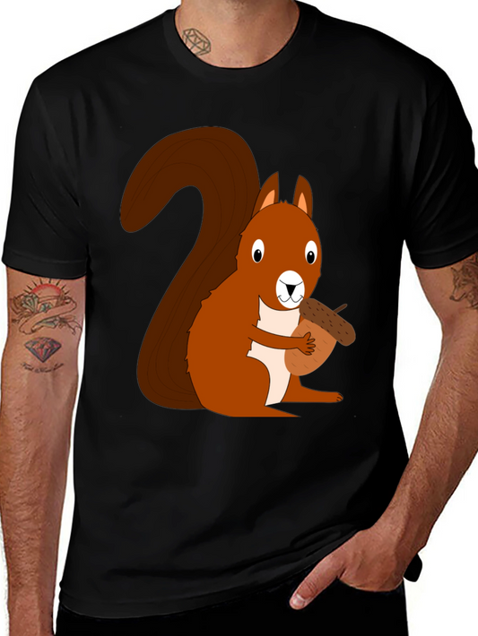 Squirrel Holding Acorn Graphic Tee - Black