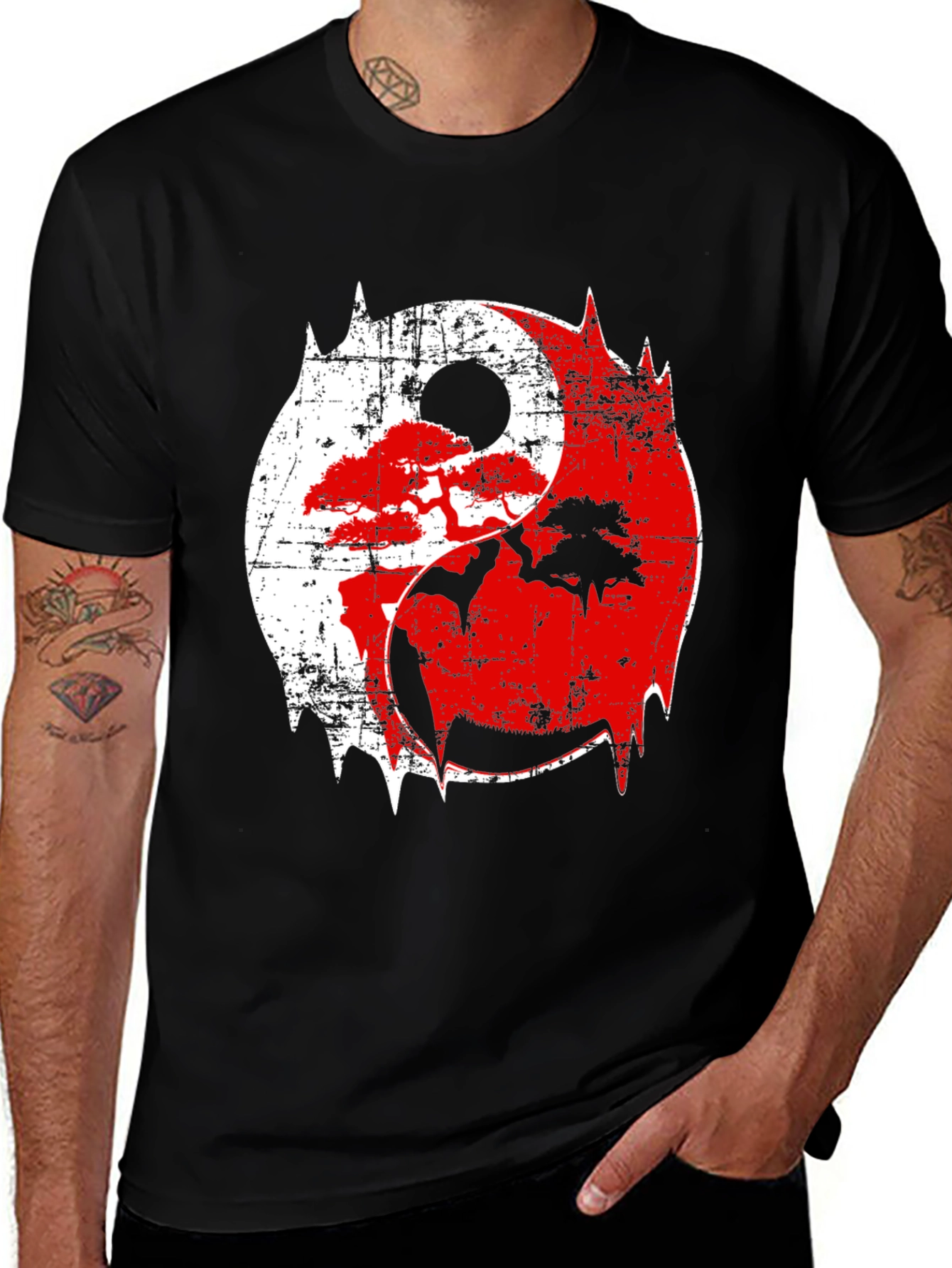 Yin Yang Bonsai Tree Graphic T-Shirt