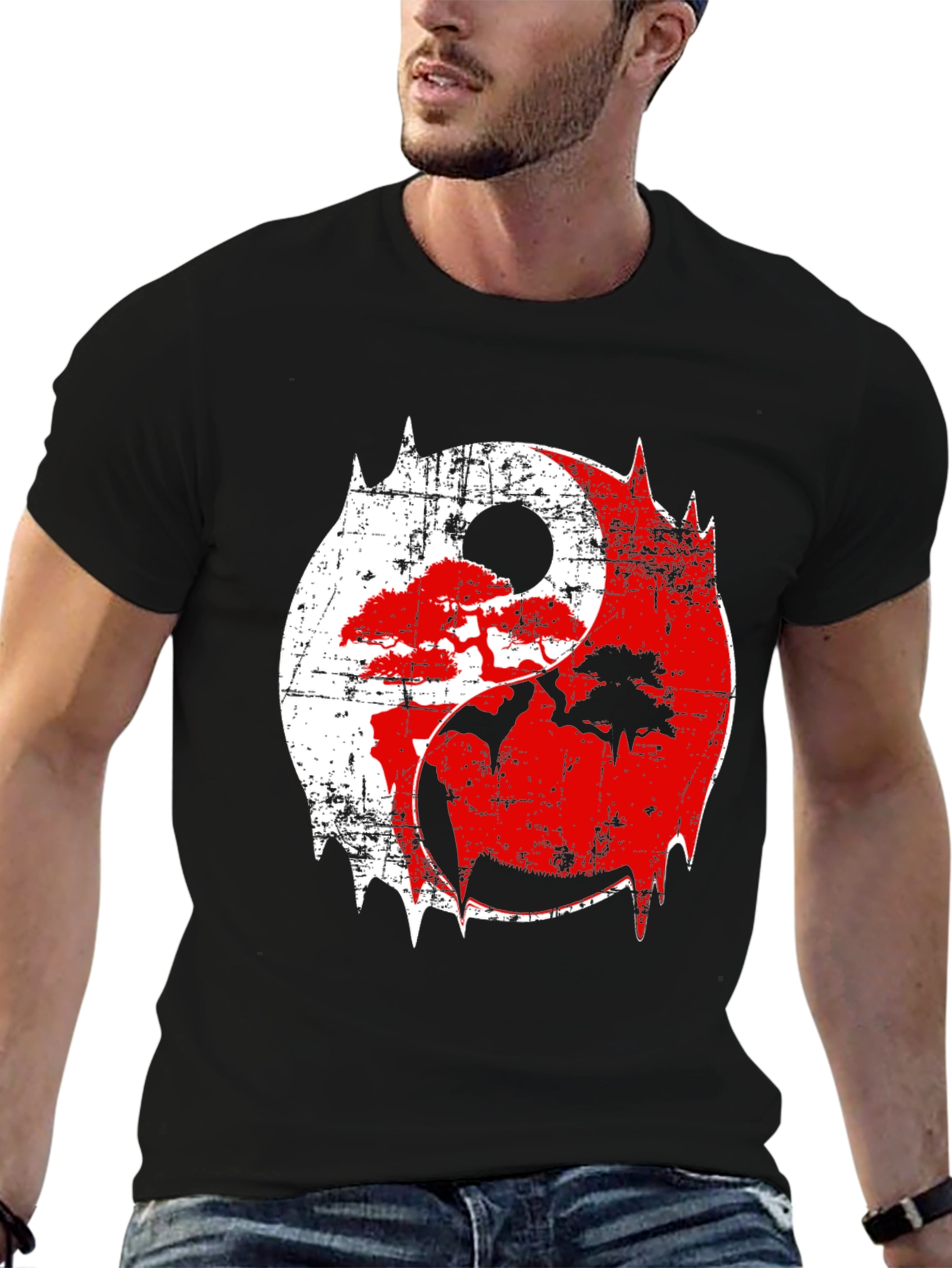 Yin Yang Bonsai Tree Graphic T-Shirt