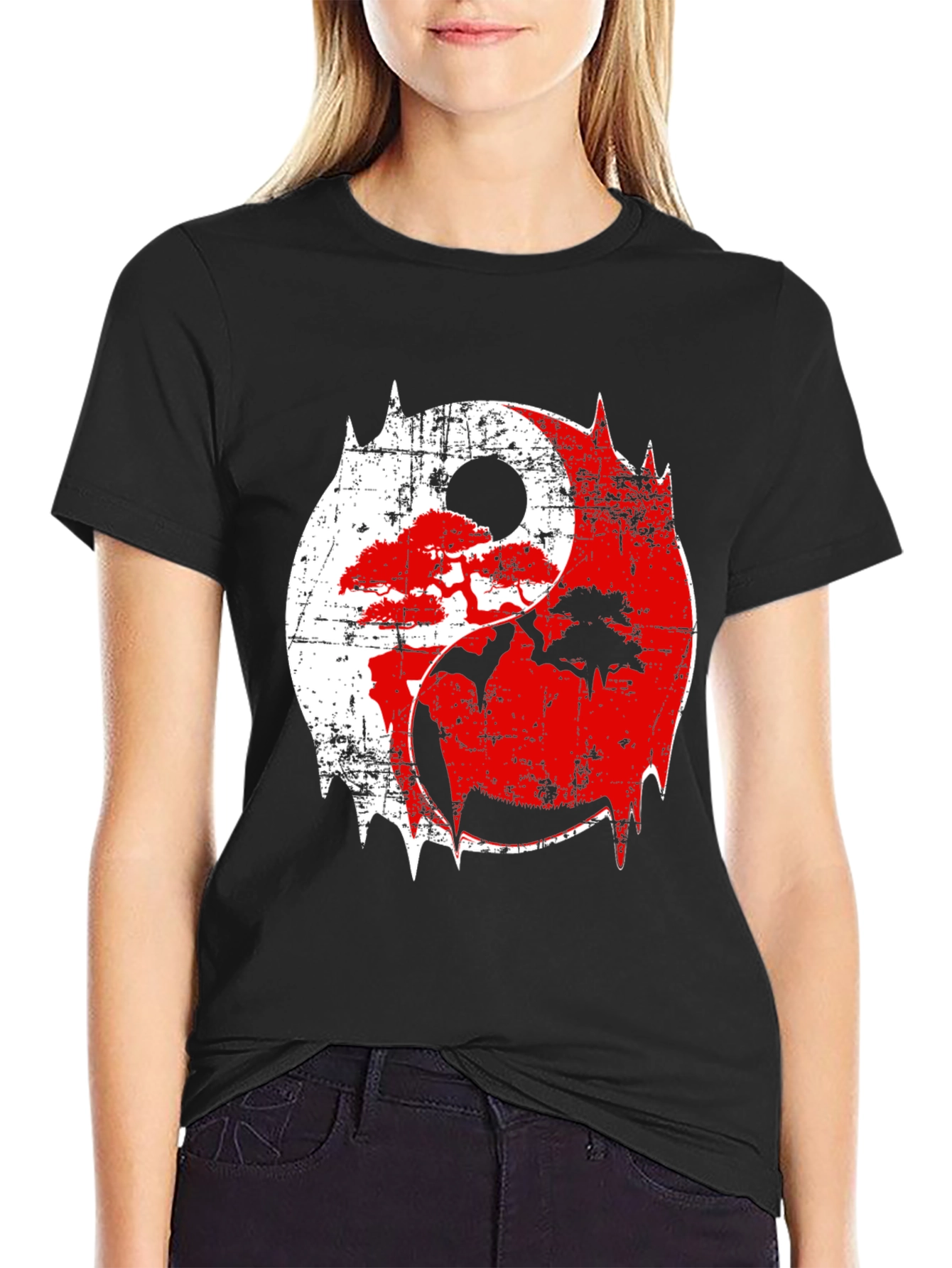 Yin Yang Bonsai Tree Graphic T-Shirt