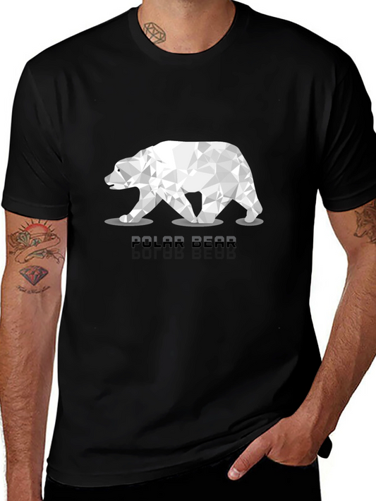 Geometric Polar Bear Graphic T-Shirt - Black