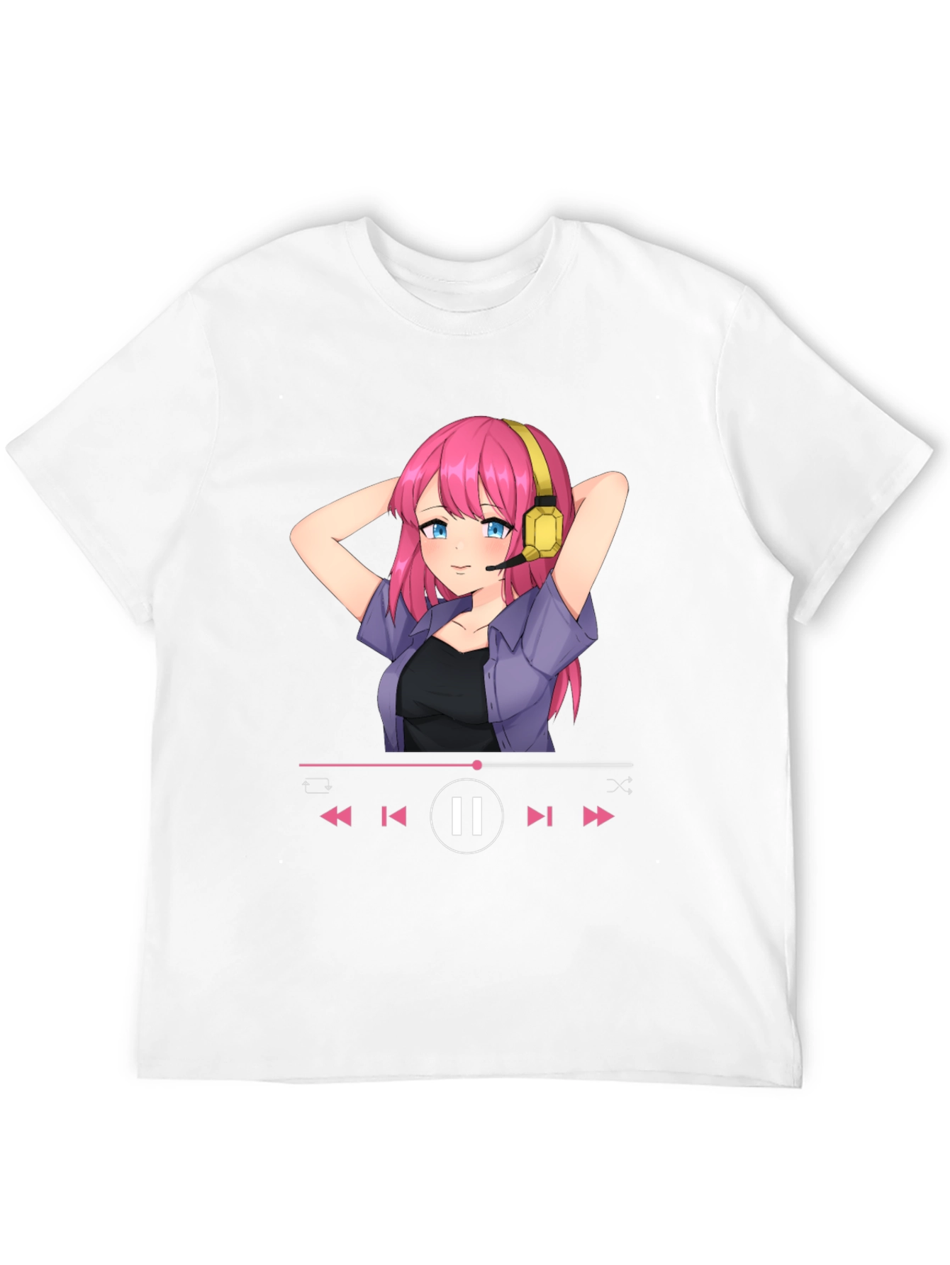 Anime Girl Music Player Graphic Tee - Black T-Shirt