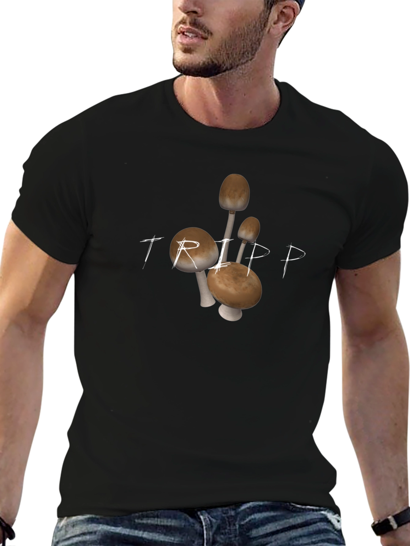 Trippy Mushroom Graphic Tee - Black Cotton Comfort