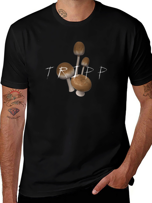 Trippy Mushroom Graphic Tee - Black Cotton Comfort